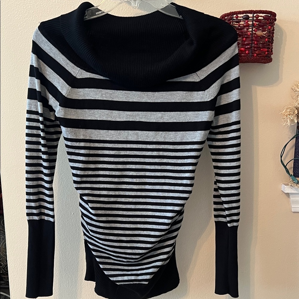 BONGO Black and Gray Striped Cowl Neck Sweater